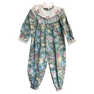 Vintage Baby Togs Floral Romper with Lace Collar 3T